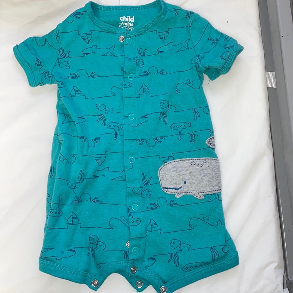 Teal Whale Romper 3-6 Months